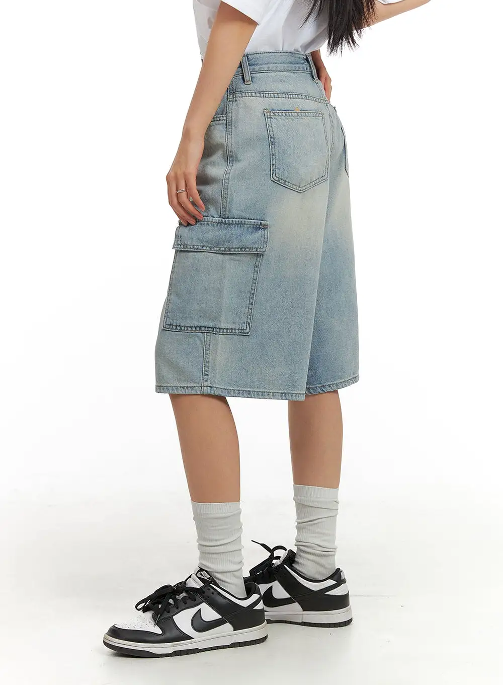 Washed Cargo Denim Jorts IA417