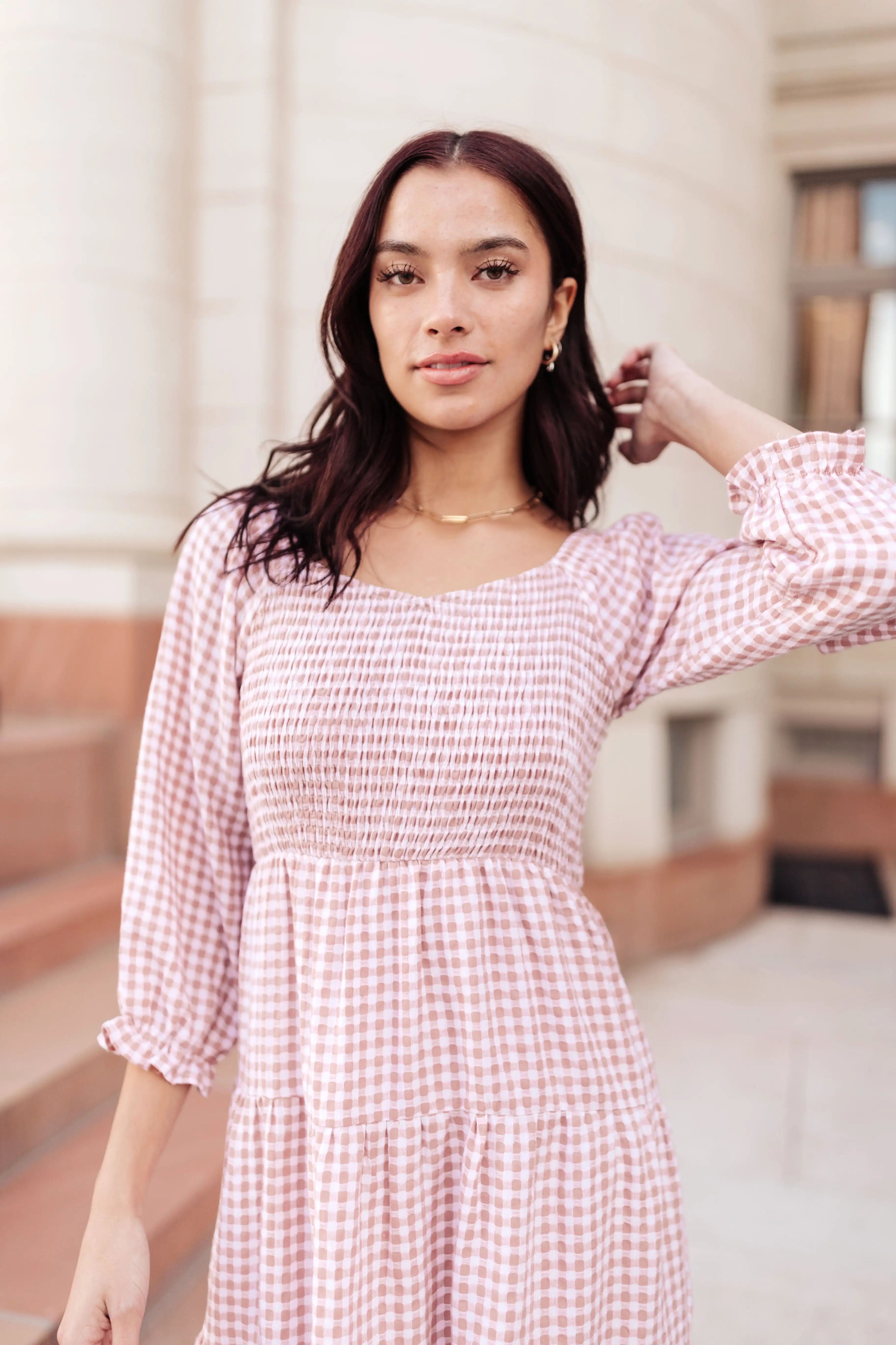 Willow Gingham Tiered Midi Dress