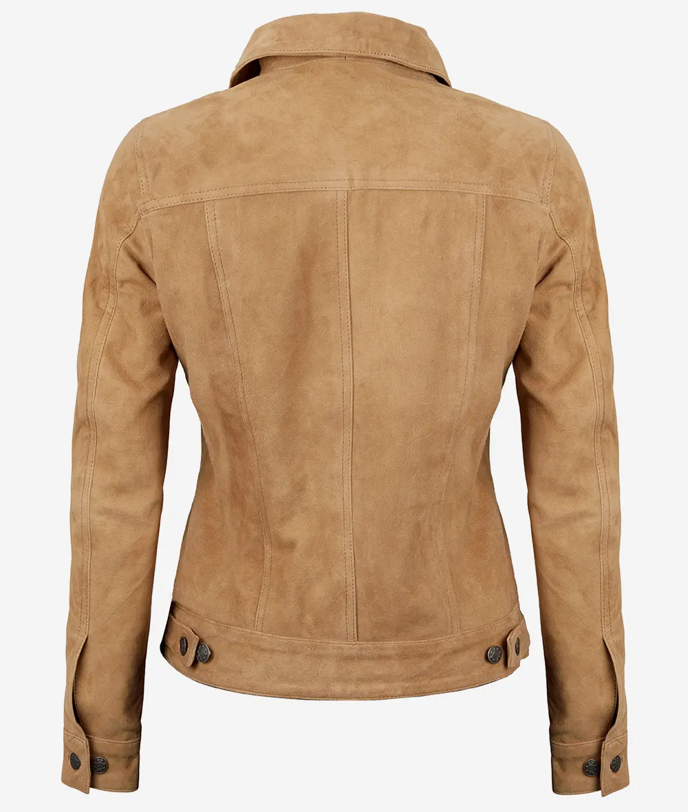 Women's Light Brown Suede Trucker Jacket