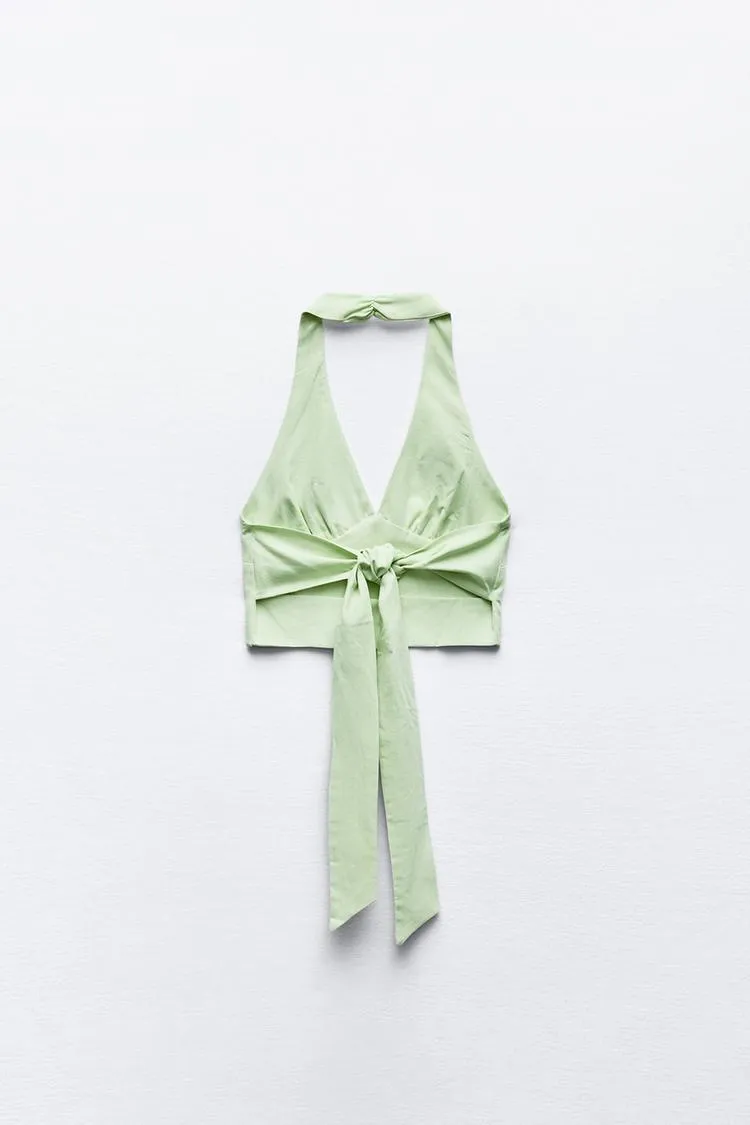 ZARA  |Linen Halter Neck Cotton Tanks & Camisoles